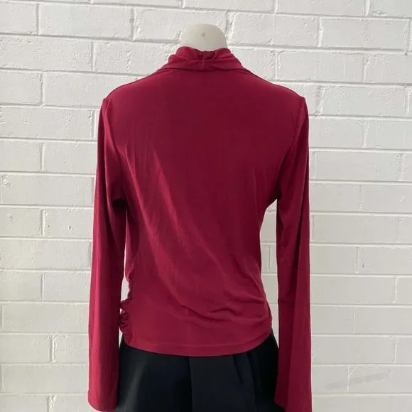 OJAY Berry Purple Winter Office Long Sleeve Draped Wrap Top - Picture 4 of 7